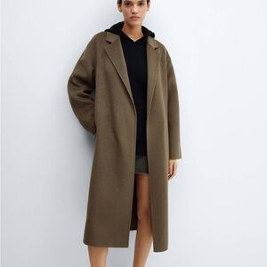 Mango Women's Khaki Coat Handmade Wool